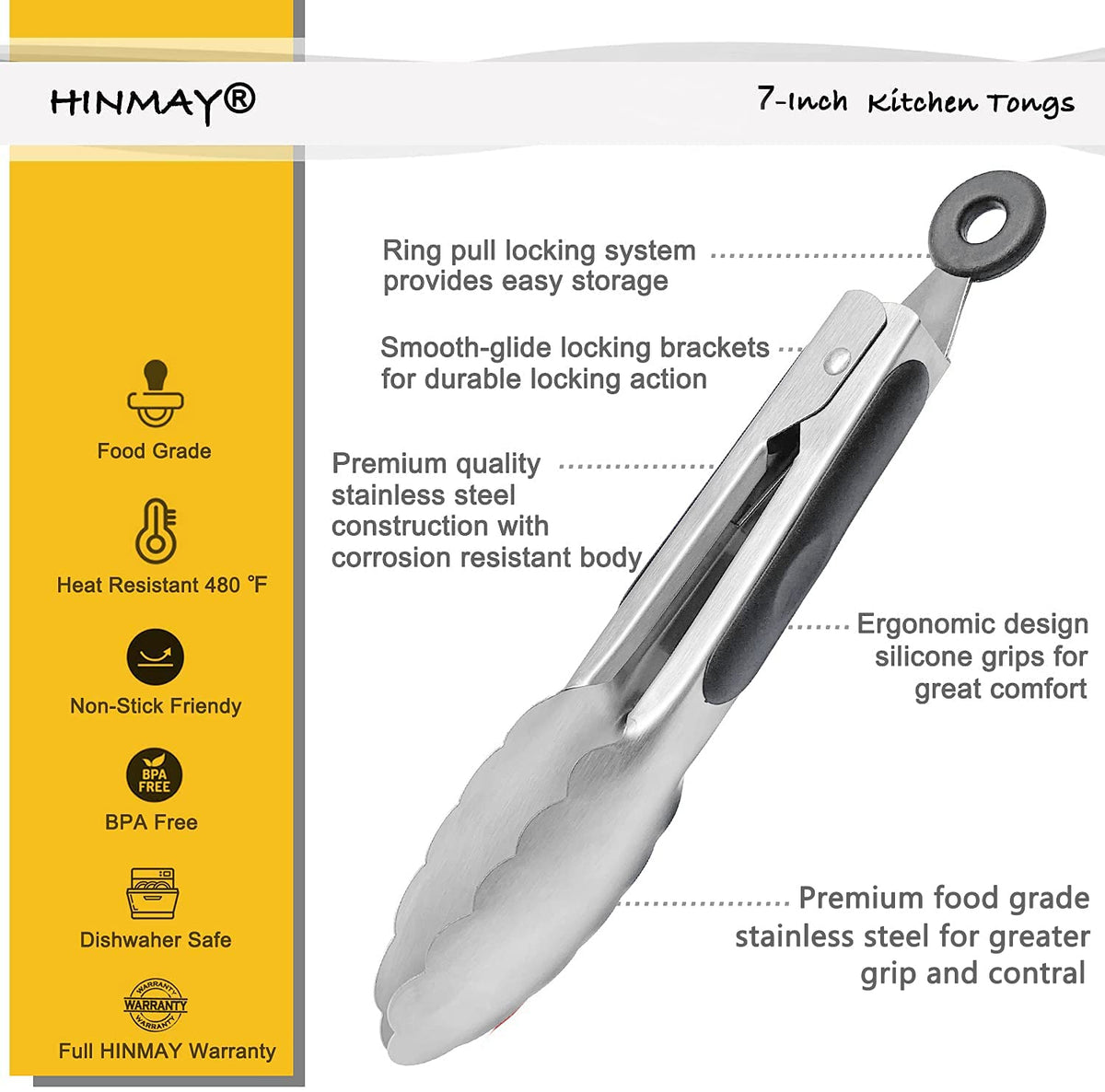 HINMAY mini stainless steel tongs ideal for salads and garnishes.