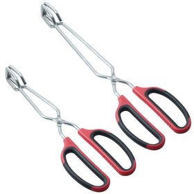 HINMAY stainless steel scissor tongs 10-inch in use gripping steak with precision
