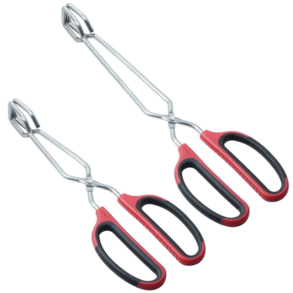 HINMAY stainless steel scissor tongs 10-inch in use gripping steak with precision