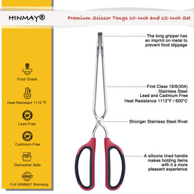 HINMAY stainless steel scissor tongs 12-inch in action flipping burgers