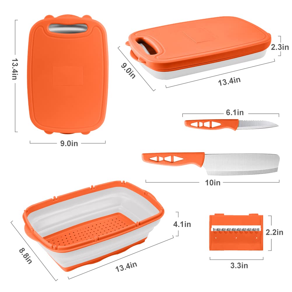 HI NINGER collapsible sink and cutting board for easy cleanup.