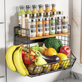 HIPLIYS magnetic shelf on fridge with wood lid for secure, accessible storage.