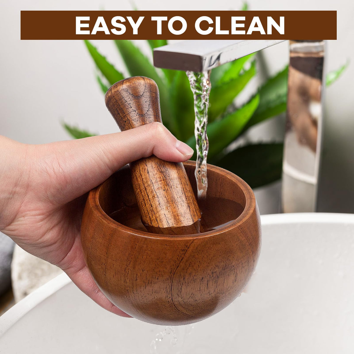 Hisize mortar-pestle natural-wood-tone adds rustic kitchen charm.
