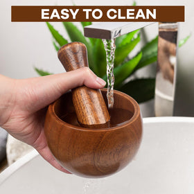Hisize mortar-pestle natural-wood-tone adds rustic kitchen charm.
