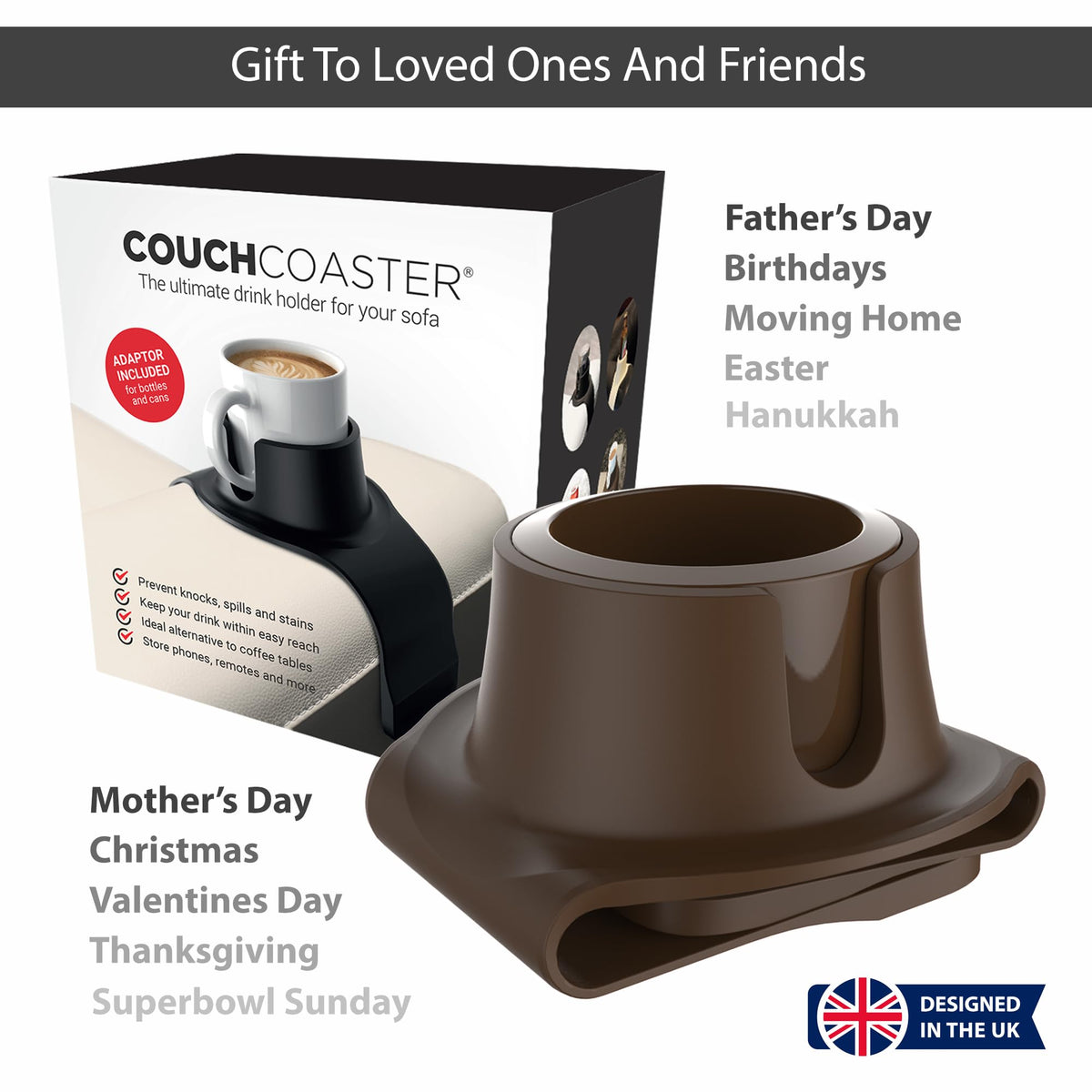 HIT PRODUCTS CouchCoaster BPA-free silicone base reduces wobble on soft seating