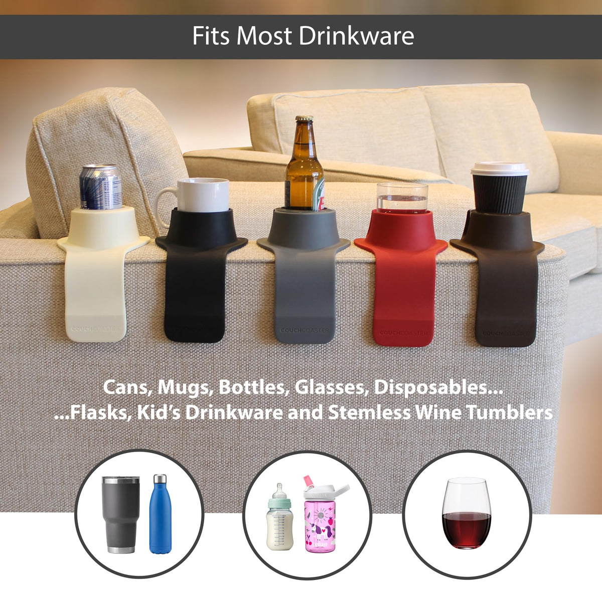HIT PRODUCTS CouchCoaster mug-handle slot supports easy sipping