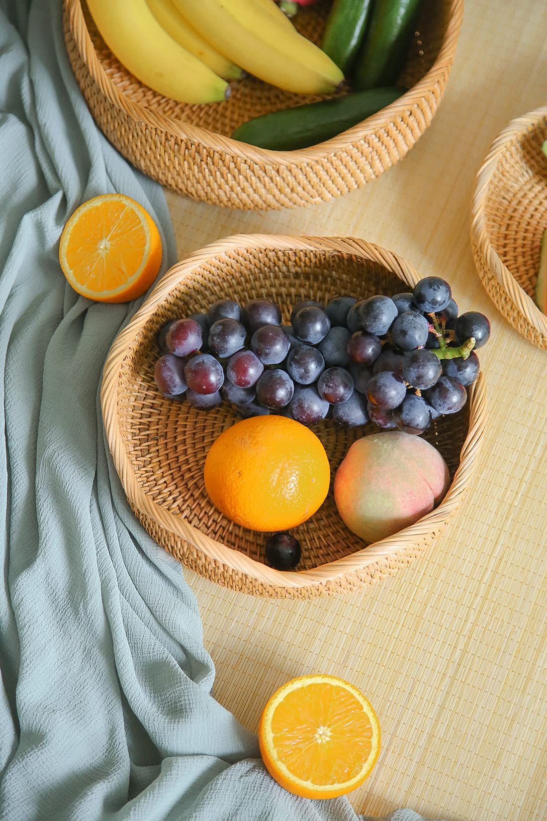 Hitomen rattan fruit display bowl natural finish for fresh produce and display