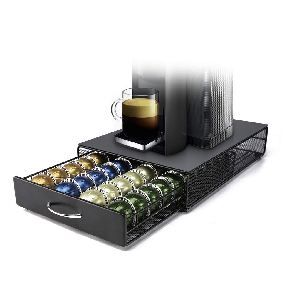 HiveNets Vertuoline drawer full-capacity display streamlines pod storage on the counter