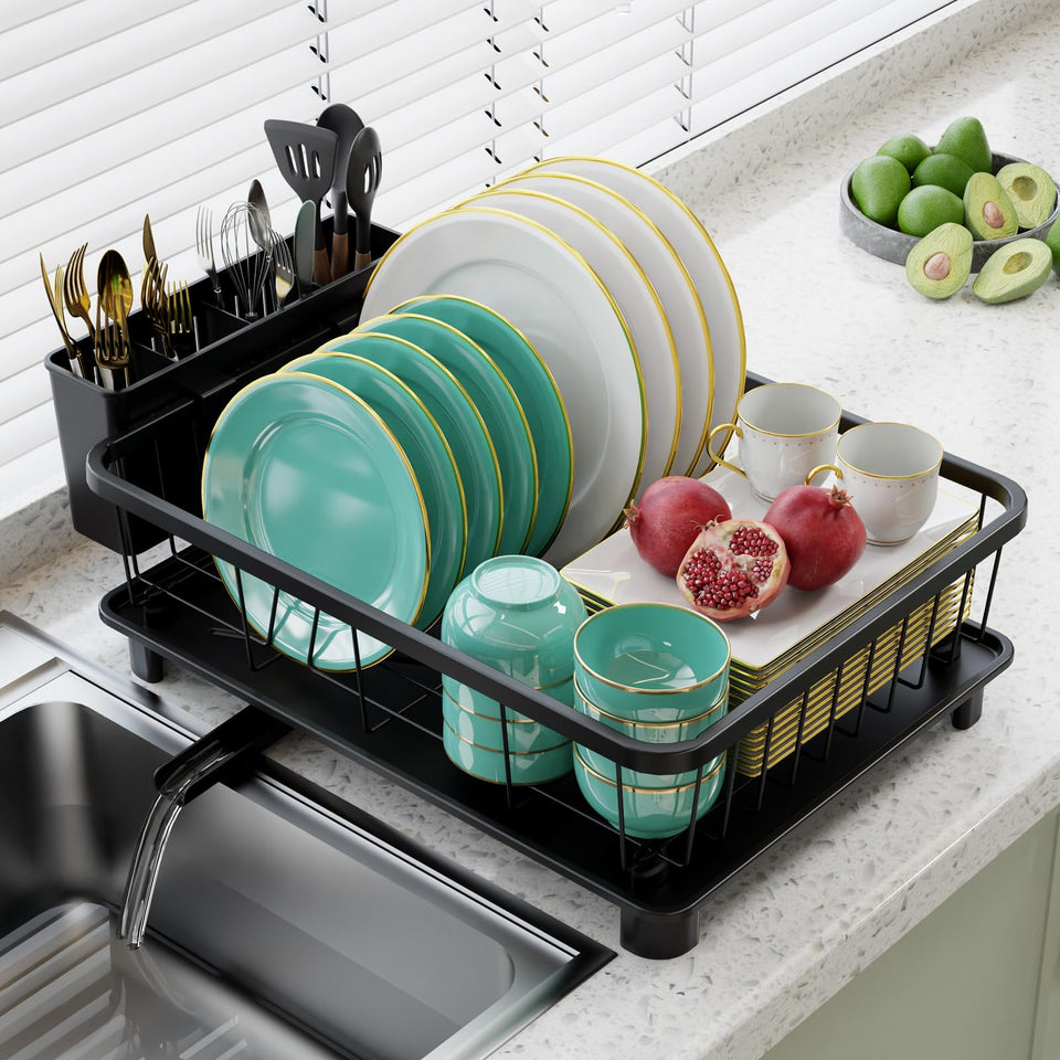 Hiviweer dish drying rack front view showing space-saving design for compact kitchens.