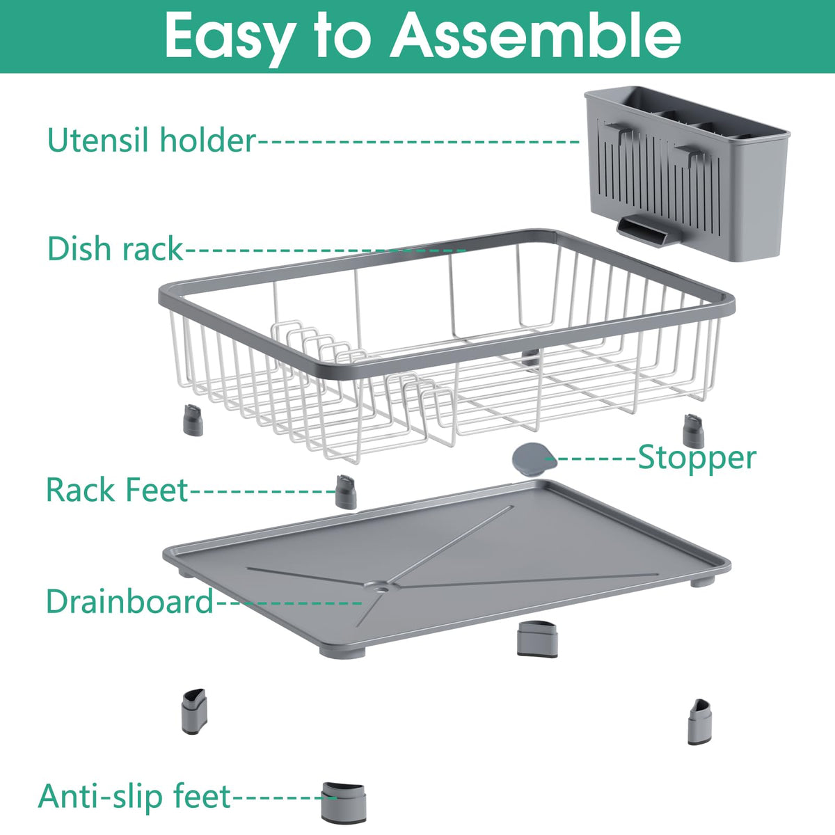 Hiviweer removable four-compartment utensil holder for organized drying.