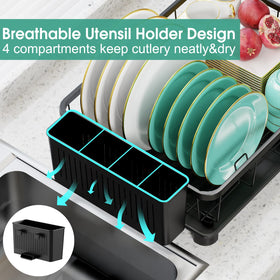 Hiviweer dish drying rack side view highlighting sturdy rustproof frame for daily use.