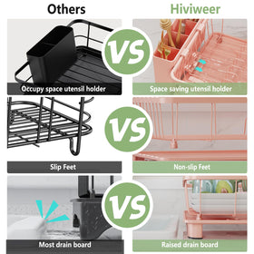 Hiviweer pink dish drying rack rustproof carbon steel with protective frame.