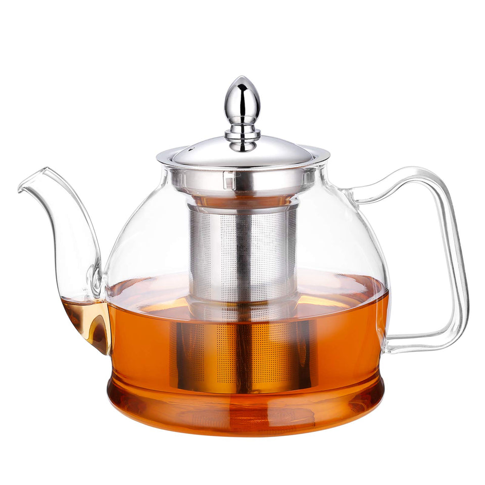 HIWARE 1000ml glass teapot with removable infuser for blooming and loose leaf tea.