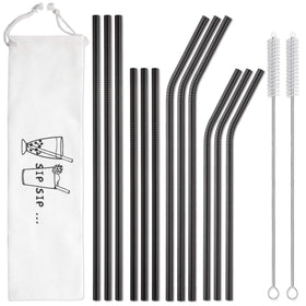 Hiware 12-pack black stainless steel straws with case for convenient on-the-go sipping.