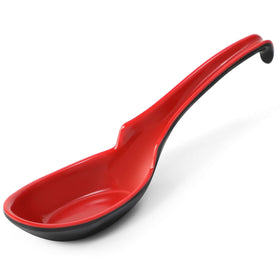 HIWARE 12-pack Asian soup spoons, red and black, ideal for ramen and pho.