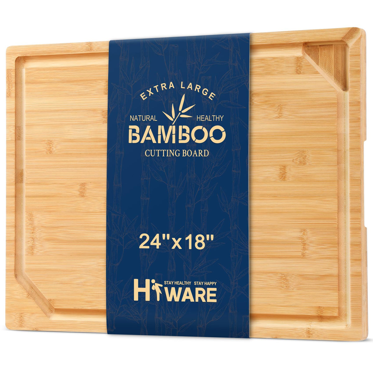 HIWARE 24x18 extra large bamboo board offers ample prep space for meats and veggies.
