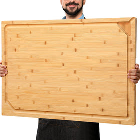 HIWARE 36x24 bamboo cutting board with expansive prep surface for chopping and dicing.