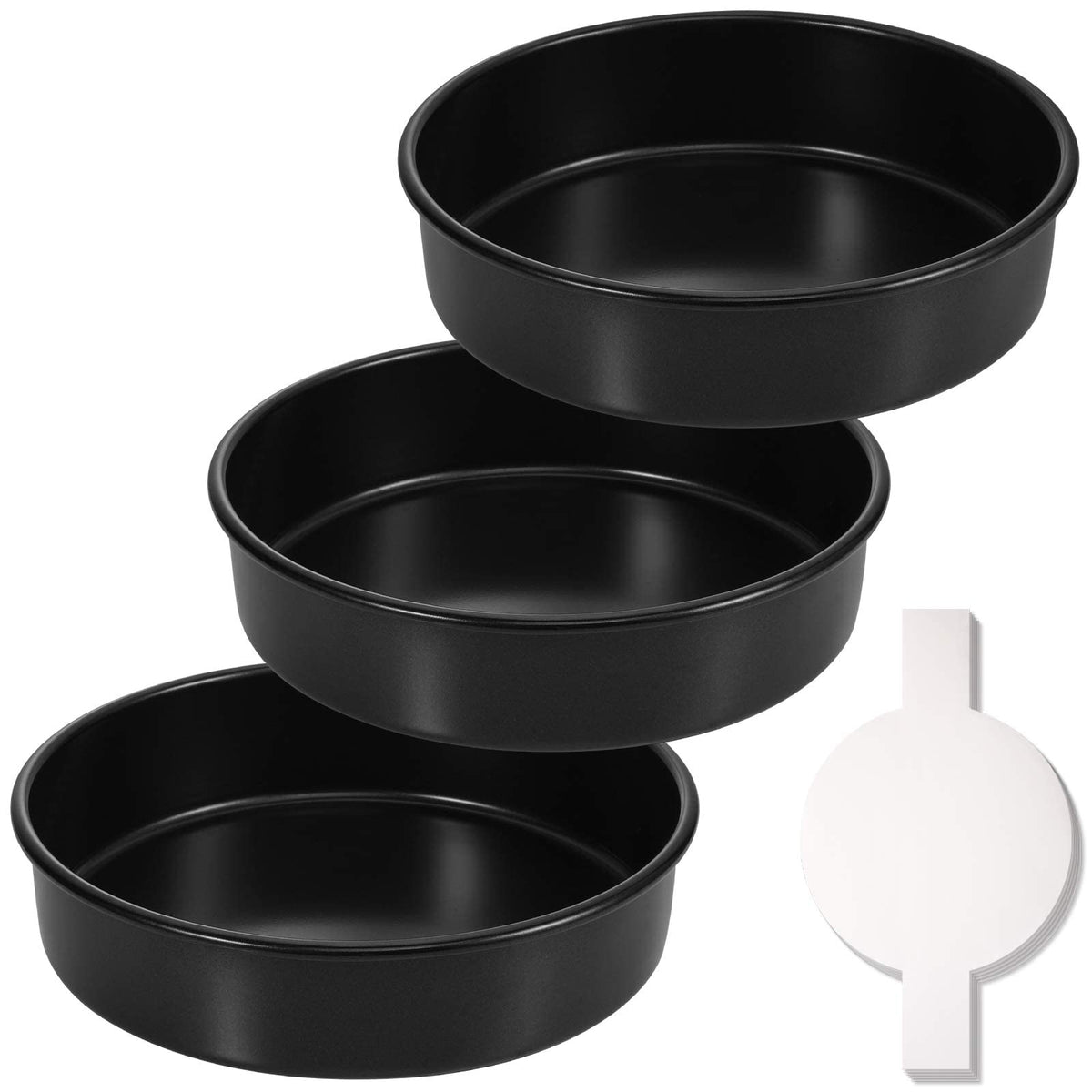 Hiware 8-inch round cake pan front view, sturdy bakeware for even baking.