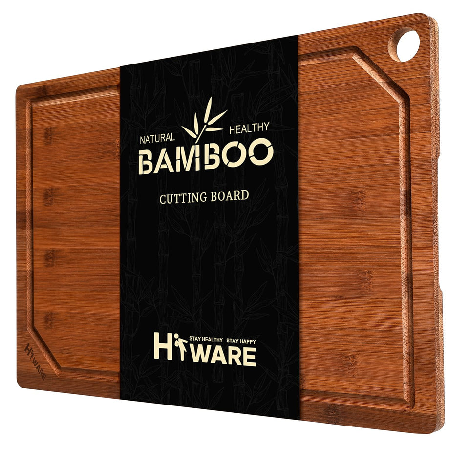 Hiware bamboo cutting board with juice groove for mess-free prep
