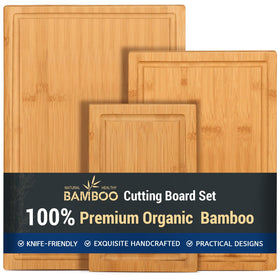 HIWARE bamboo cutting board large: sturdy prep surface for meat, vegetables, and bread.