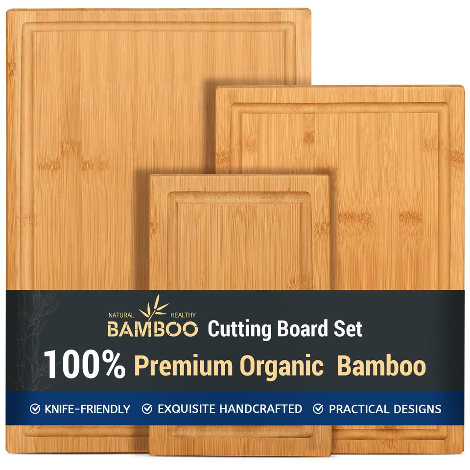 HIWARE bamboo cutting board large: sturdy prep surface for meat, vegetables, and bread.