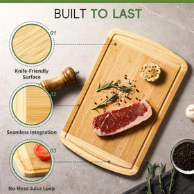 HIWARE bamboo cutting board showcases a two-tone design that elevates counters.