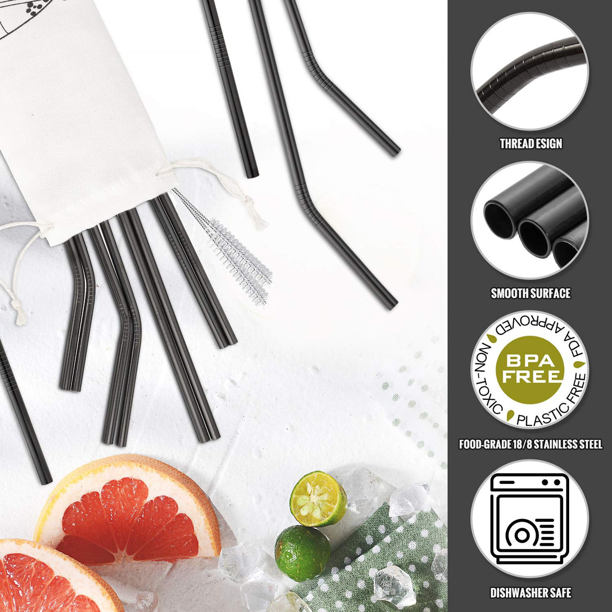 Hiware bent straw 8.5 inch design, ideal for cocktails and smoothies.