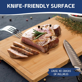 HIWARE cutting board juice groove: catches liquids to keep counters clean.