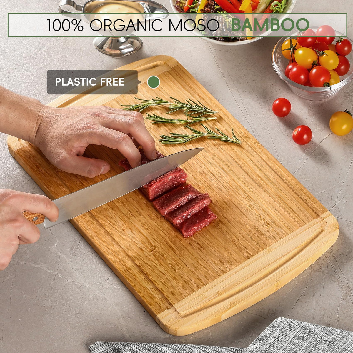 HIWARE knife-friendly surface helps blades stay sharp during prep.