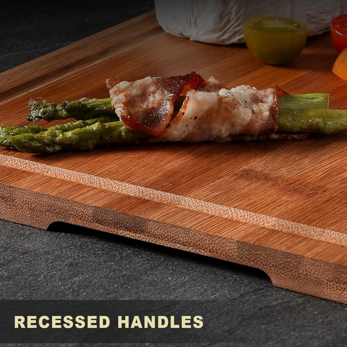 Hiware cutting board features recessed handles for easy lifting