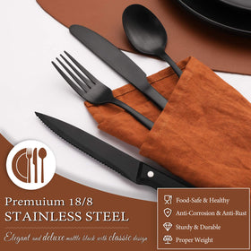 Hiware dinner knives in matte black for precise slicing at home.