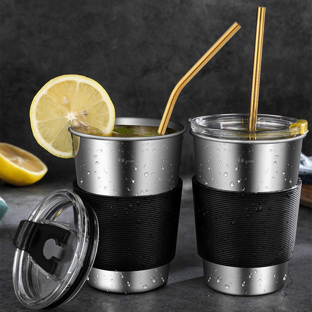 Hiware dishwasher-safe gold stainless steel straws with case for easy cleaning