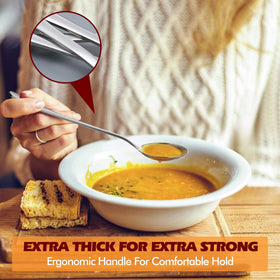 HIWARE ergonomic-handle soup spoons offer comfortable grip for longer meals.