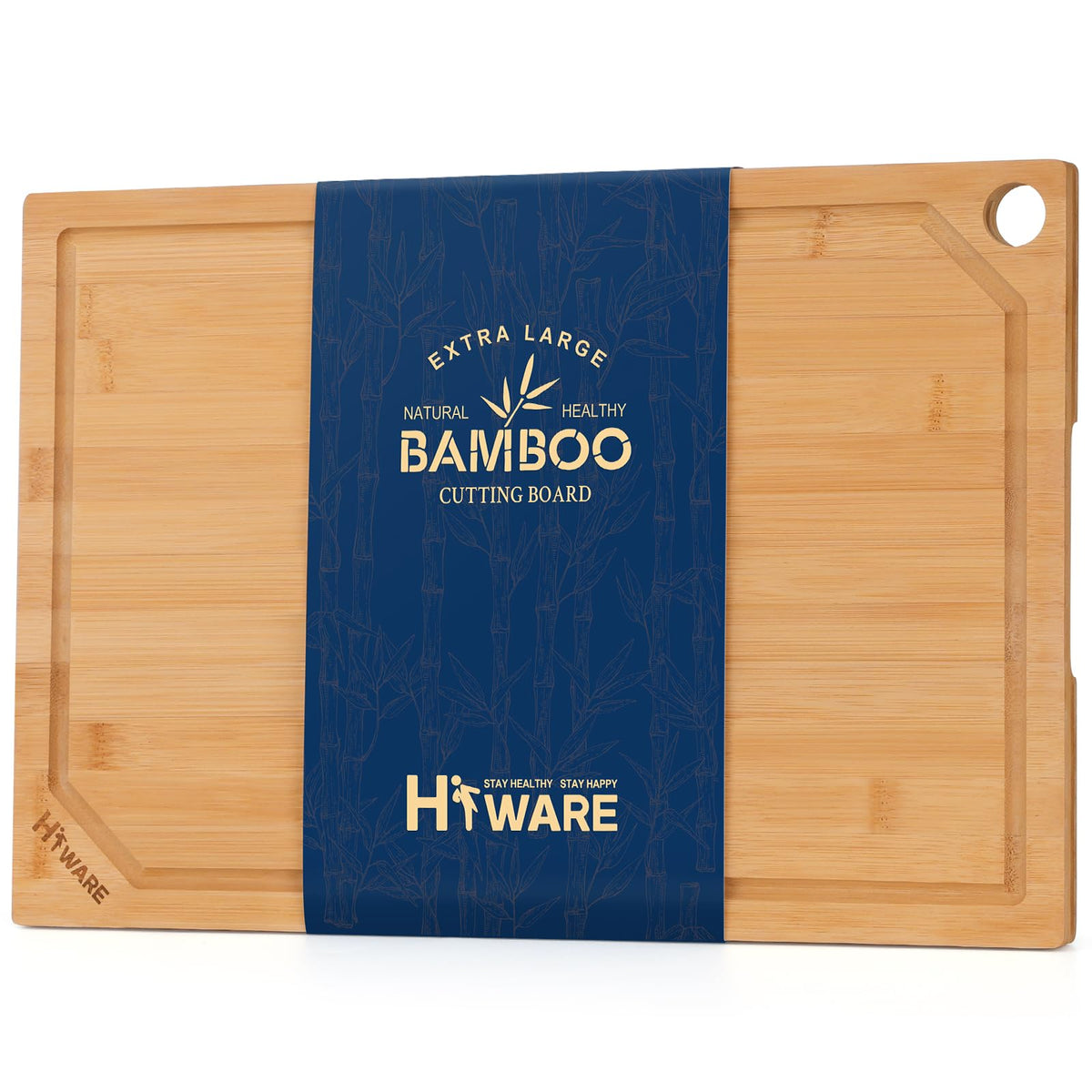 Hiware extra-large bamboo cutting board top view showing smooth prep surface