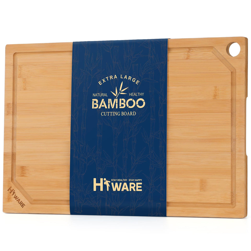 Hiware extra-large bamboo cutting board top view showing smooth prep surface
