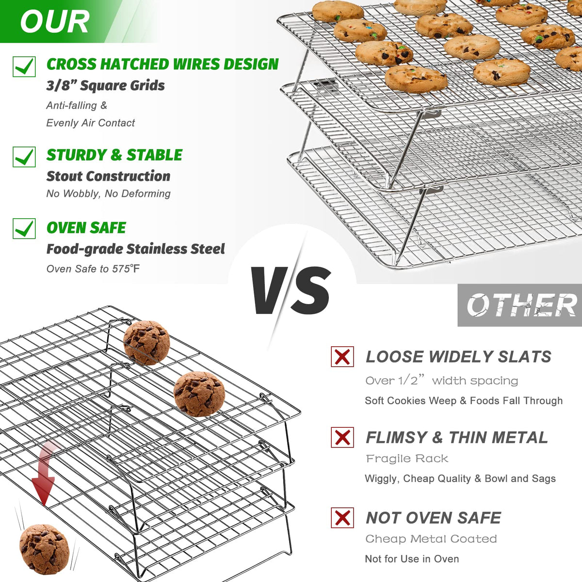 HIWARE rack fitting a standard half-sheet pan for oven-to-cool workflow