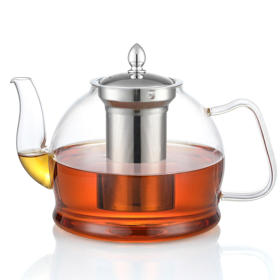 HIWARE glass teapot with removable infuser for loose leaf and blooming teas