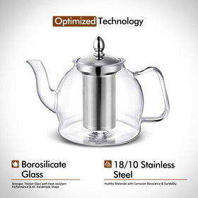 Stovetop-safe HIWARE glass teapot designed for even heating and easy pouring.
