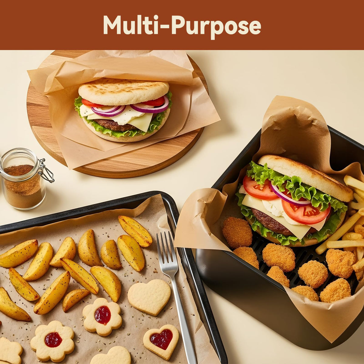 HIWARE multiuse parchment suitable for baking, grilling, air frying and more.