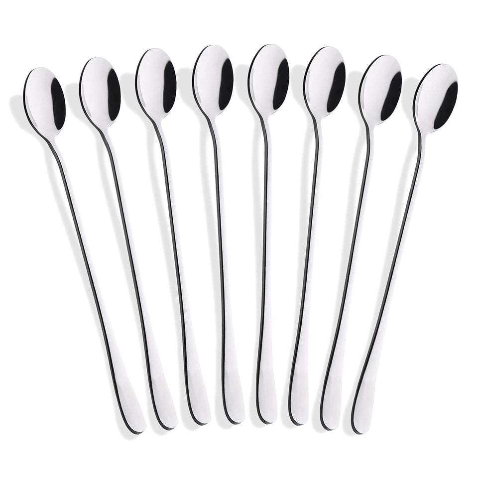 Hiware iced tea spoon with nine-inch long handle reaching tall glasses.