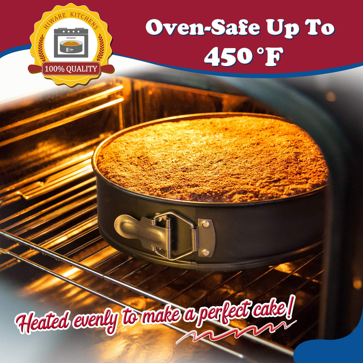 HIWARE pan is oven-safe to 450F for even baking and browning