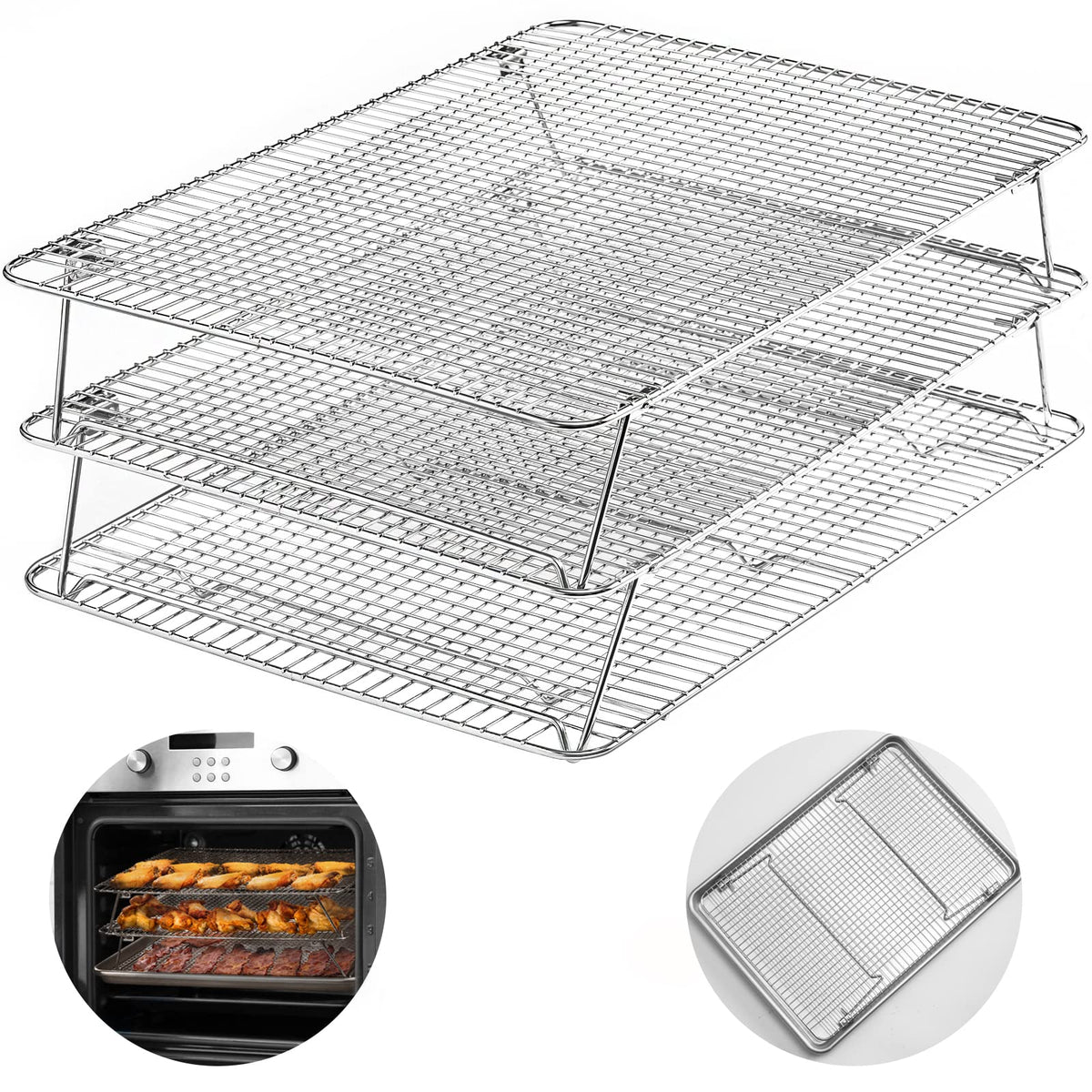HIWARE oven-salf collapsible cooling rack showing 3-tier setup for batch cooling