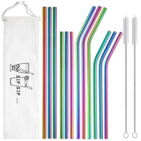 HIWARE rainbow metal straws case 12-pack offer durable, reusable alternative to plastic.