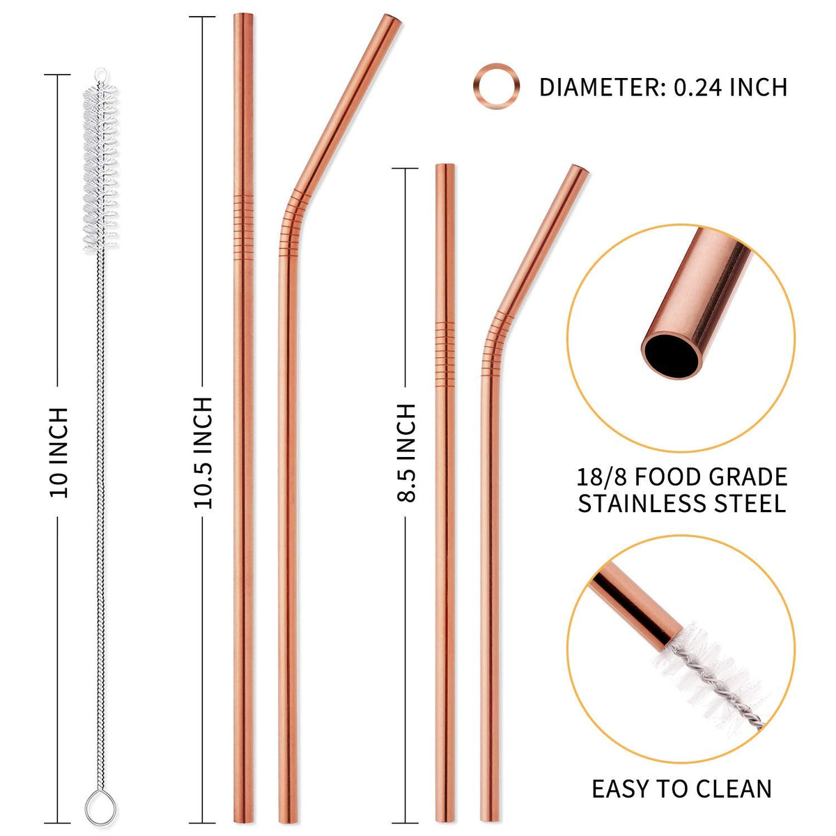 Hiware rose gold stainless steel straws designed for 30oz tumblers and on-the-go use.