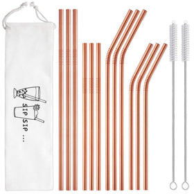 Hiware rose gold stainless steel straws with case, ideal for travel and eco-friendly sipping.