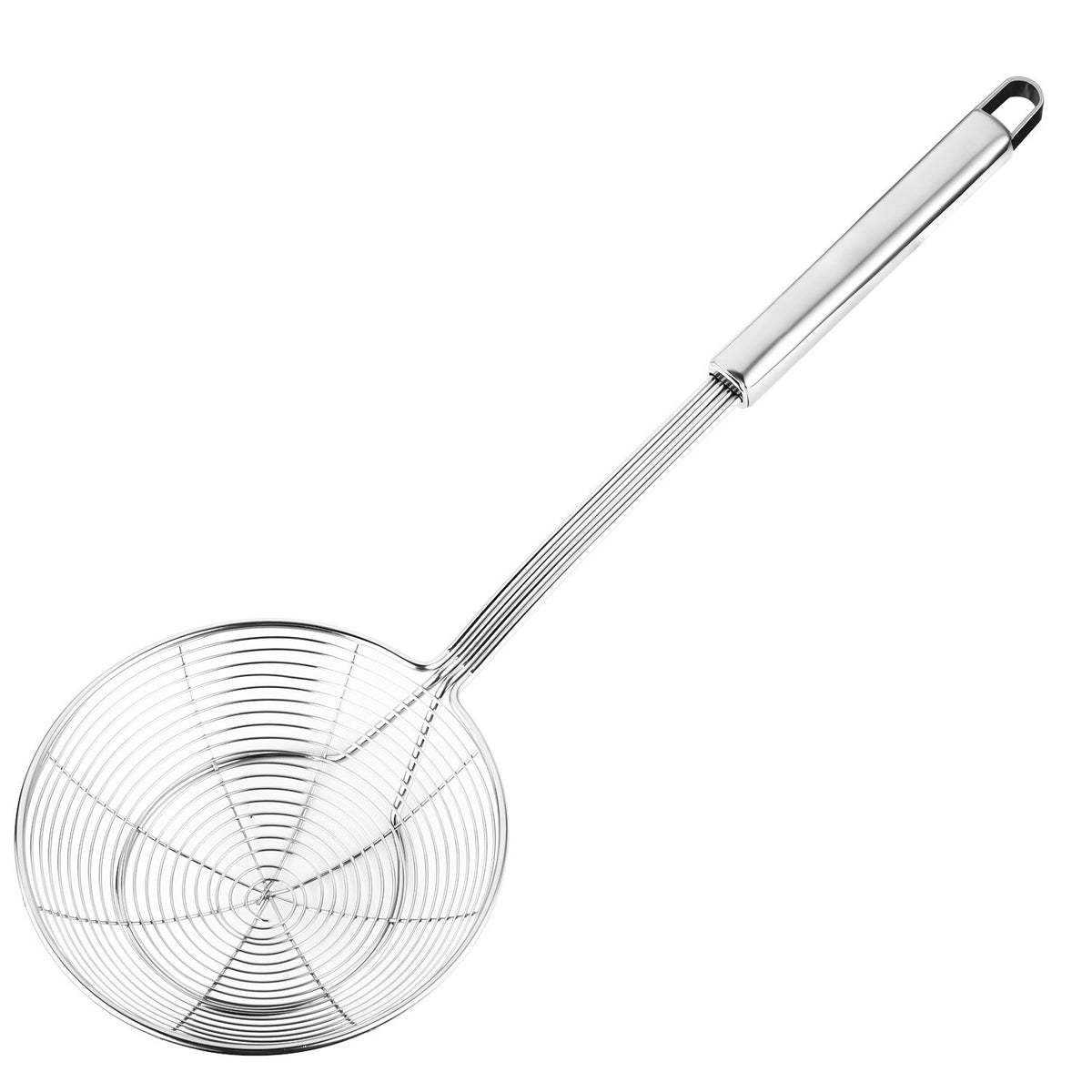 Hiware solid stainless steel spider strainer bowl highlights large 5.4-inch opening for quick draining.