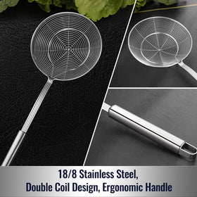 Hiware spider strainer dimensions emphasize reach and versatility for soups, seafood, and vegetables.