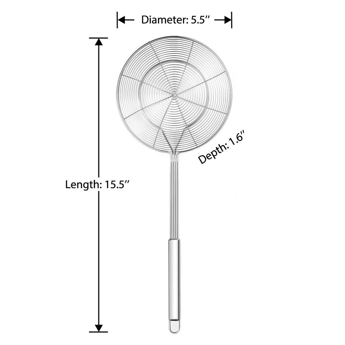 Hiware long-handle spider strainer keeps hands safe from splatters during high-heat cooking.