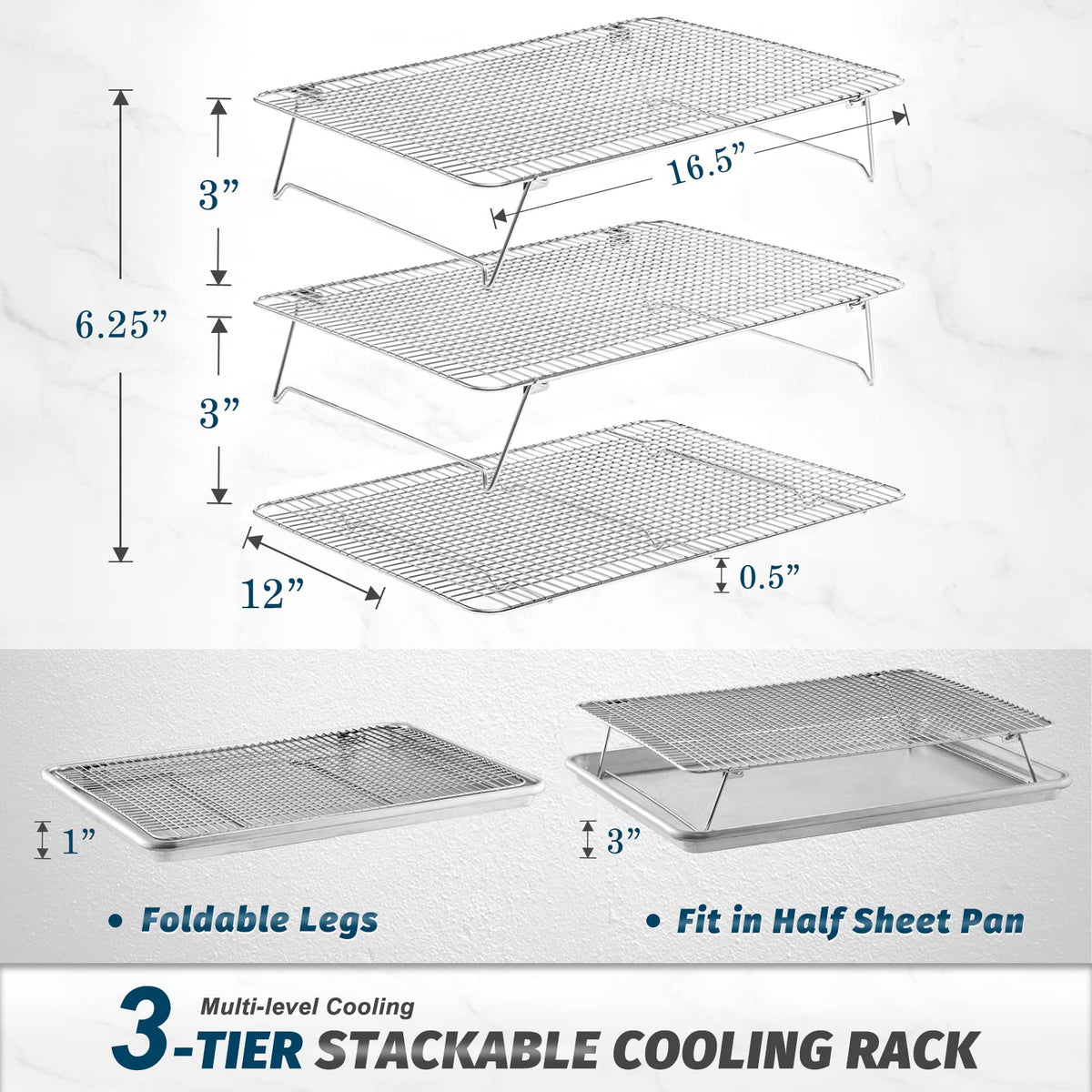 HIWARE stackable legs on cooling rack saving space in use