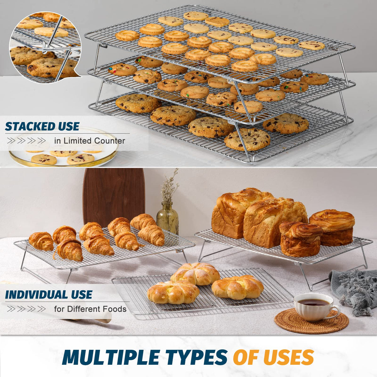 HIWARE stainless steel cooling rack is dishwasher safe and durable